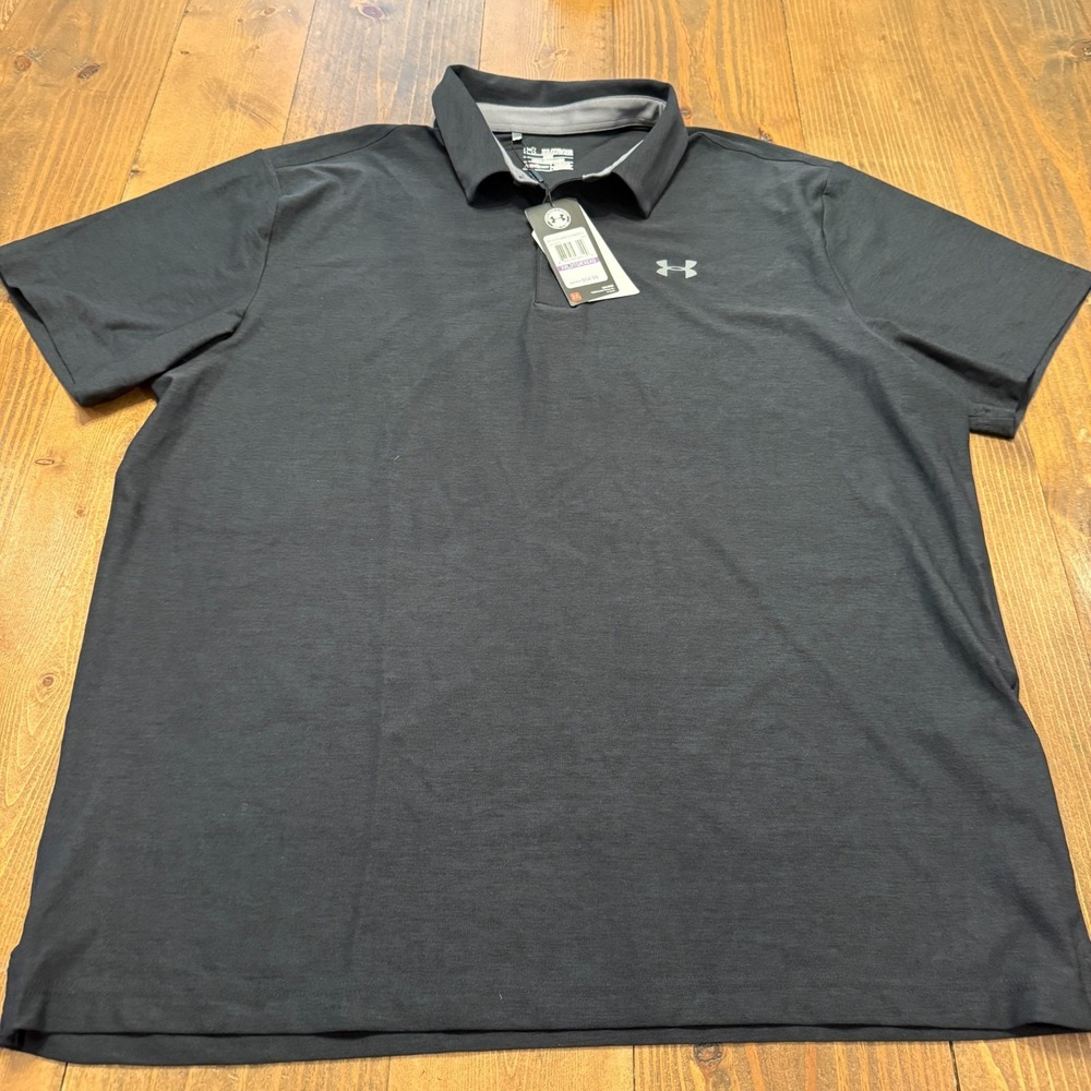 NWT Under Armour Loose Fit Athletic Tech Polo Shirt Men Black Golf Heatgear